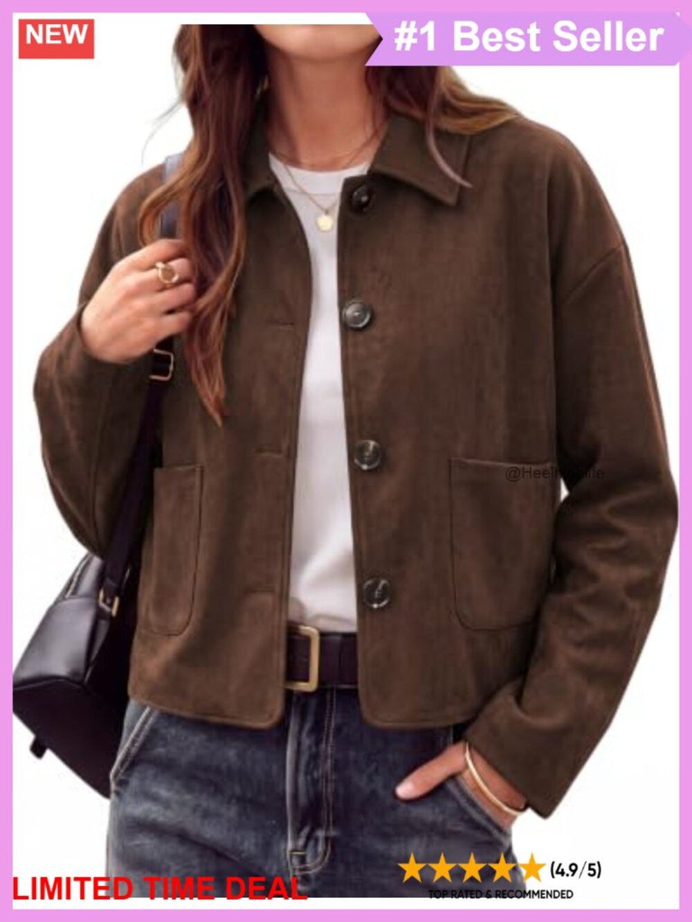 Faux Suede Cropped Casual Jacket Button Front Pockets